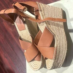 Tory Burch Brown Leather Espadrille Wedges